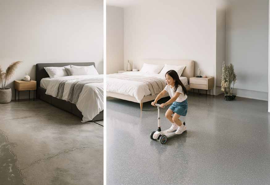 Bé con chơi scooter trên sàn Terrazy